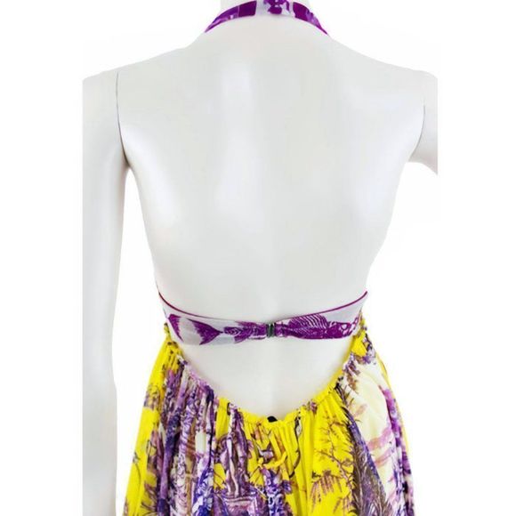 1990's JEAN PAUL GAULTIER Mythical Print Yellow and Purple Vintage Halter Dress - Picture 5 of 11